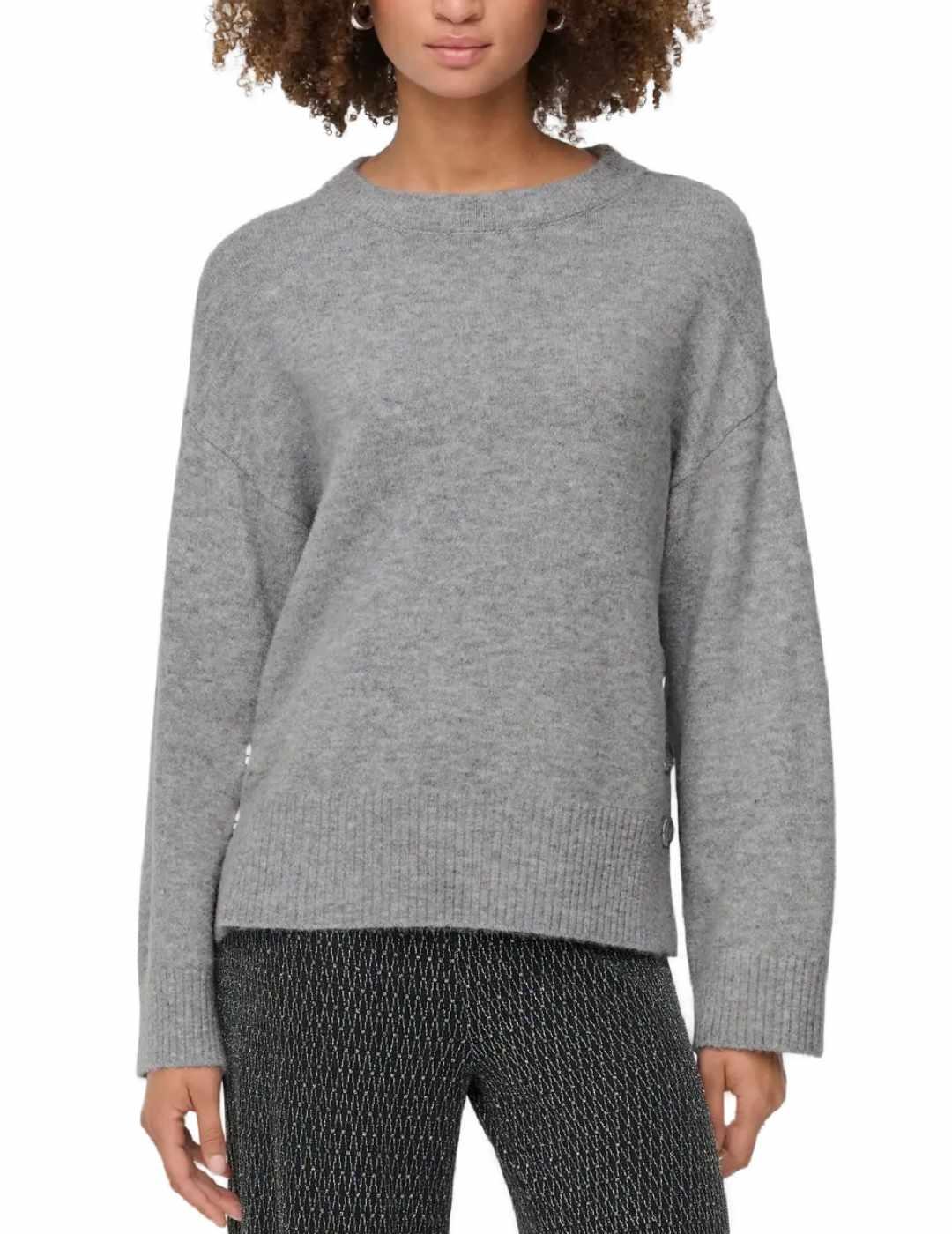 Jersey Only Rene gris jaspeado cuello redondo botones mujer