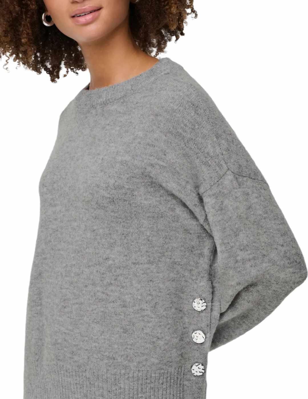 Jersey Only Rene gris jaspeado cuello redondo botones mujer