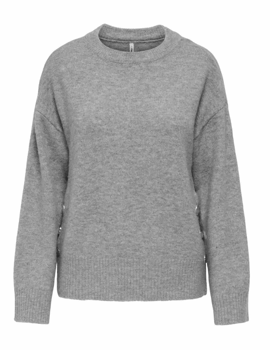 Jersey Only Rene gris jaspeado cuello redondo botones mujer