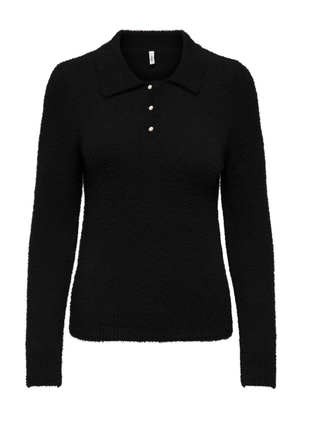 Jersey Polo Only Petra de punto negro efecto pelo para mujer
