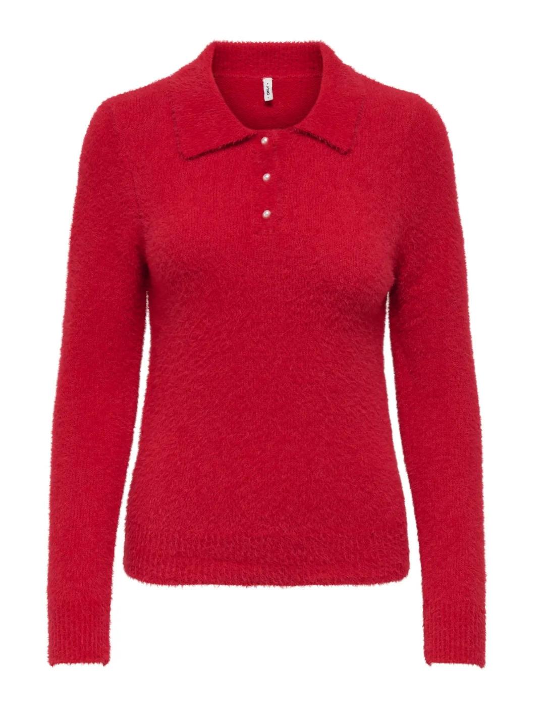 Jersey Polo Only Petra de punto rojo efecto pelo para mujer