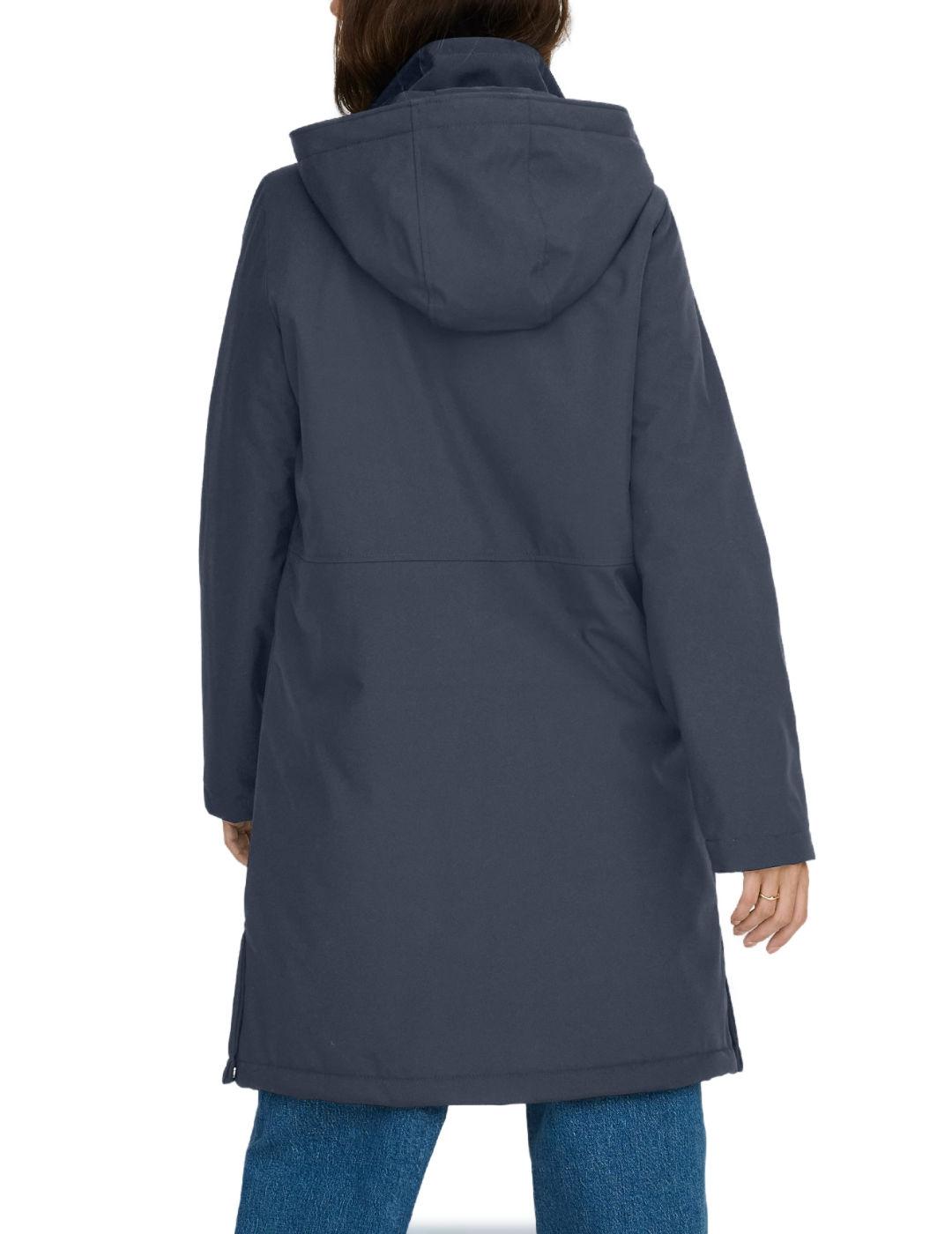 Parka Only Kara azul índigo con capucha para mujer