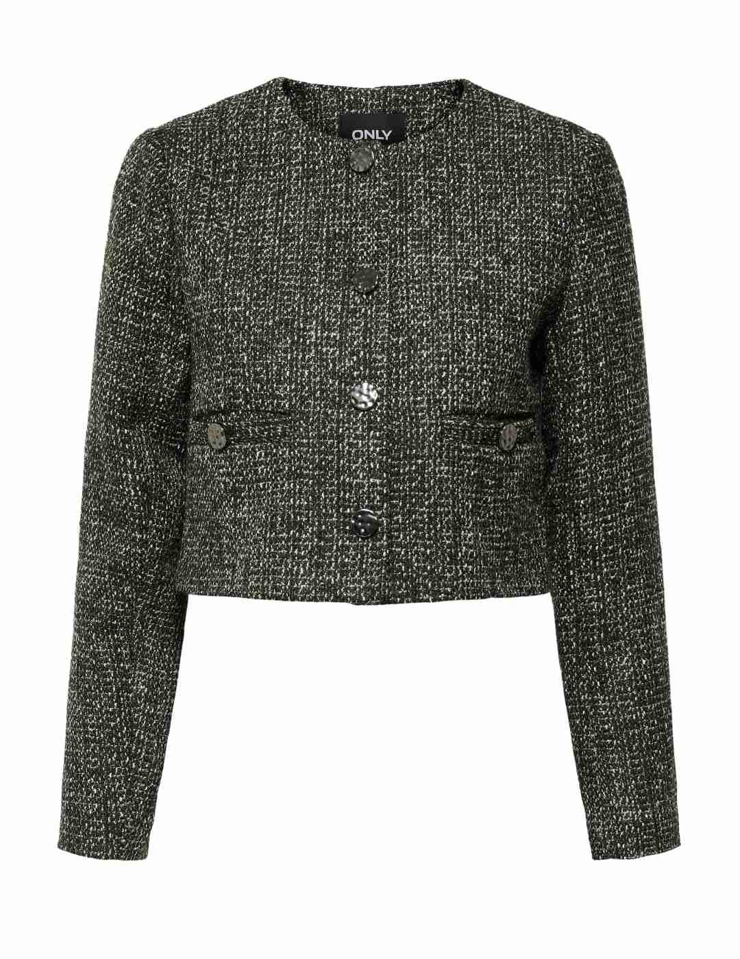 Chaqueta Only Abby tweed gris jaspeada cropped para mujer