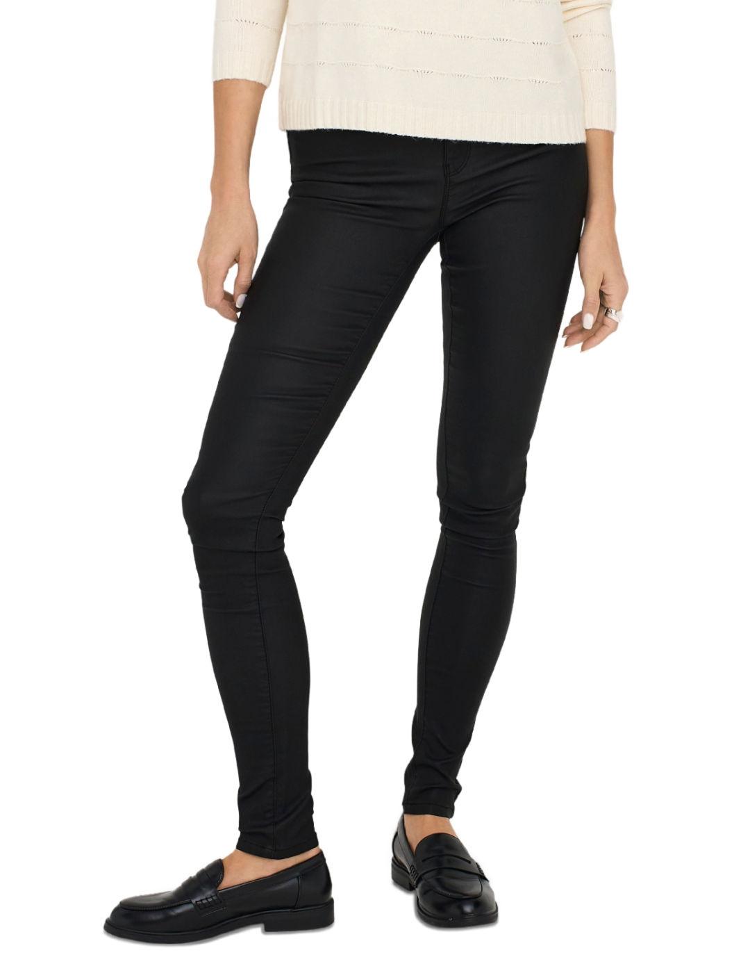 Pantalón Only Anne encerado negro skinny high waist de mujer
