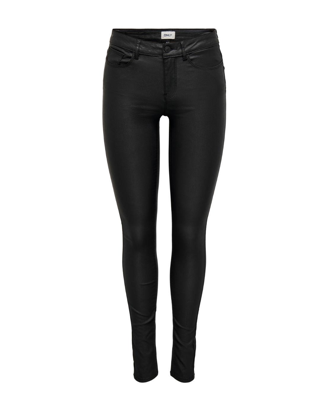 Pantalón Only Anne encerado negro skinny high waist de mujer
