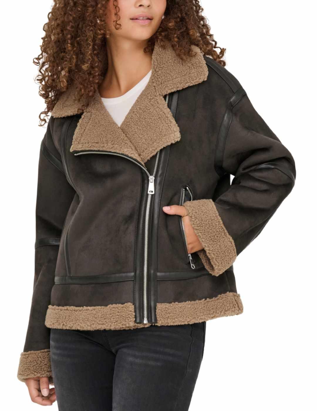Chaqueta Only Kendra marrón aviador borreguito para mujer