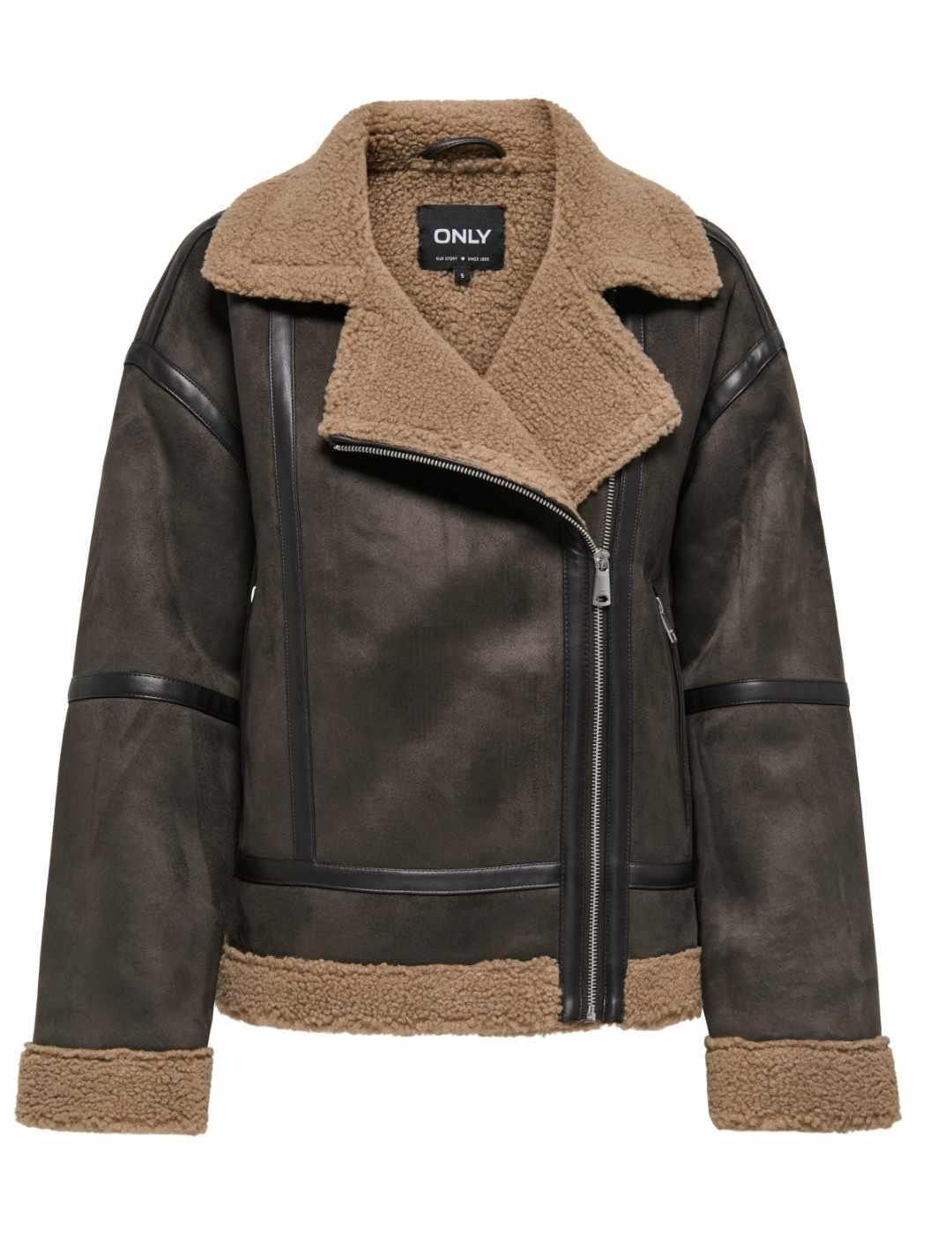 Chaqueta Only Kendra marrón aviador borreguito para mujer