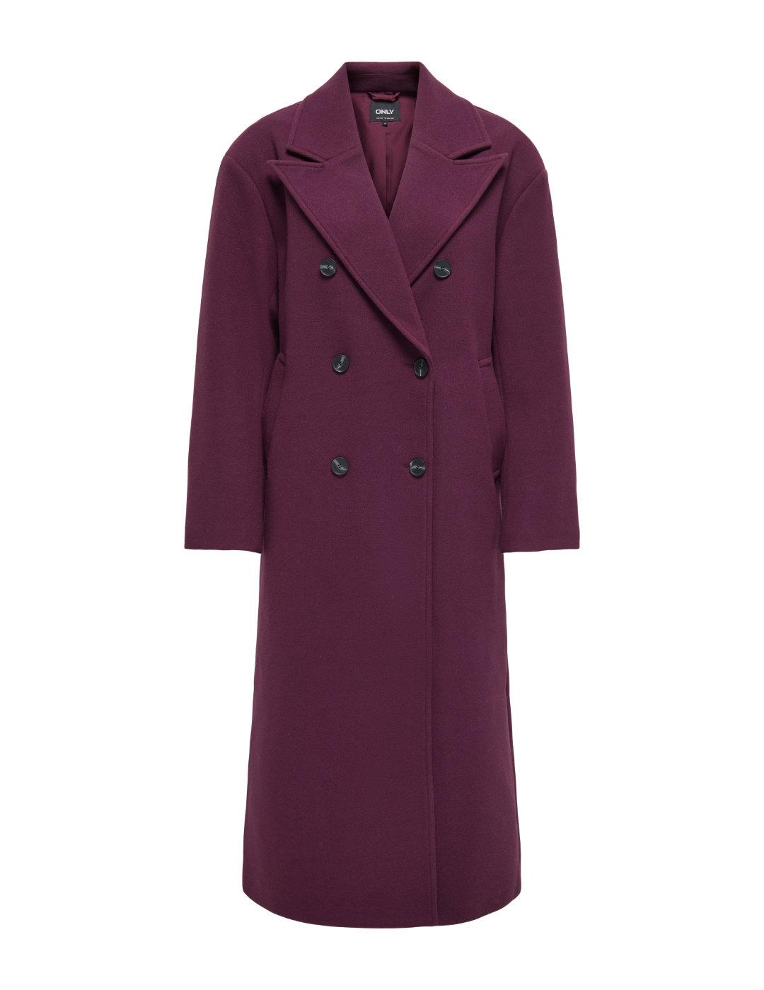 Abrigo Only Blake largo de cuello inverso granate de mujer
