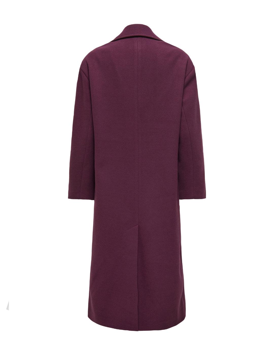 Abrigo Only Blake largo de cuello inverso granate de mujer