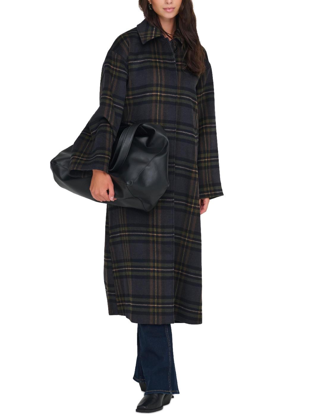 Abrigo Only Bjork a cuadros marino y verde con lana de mujer