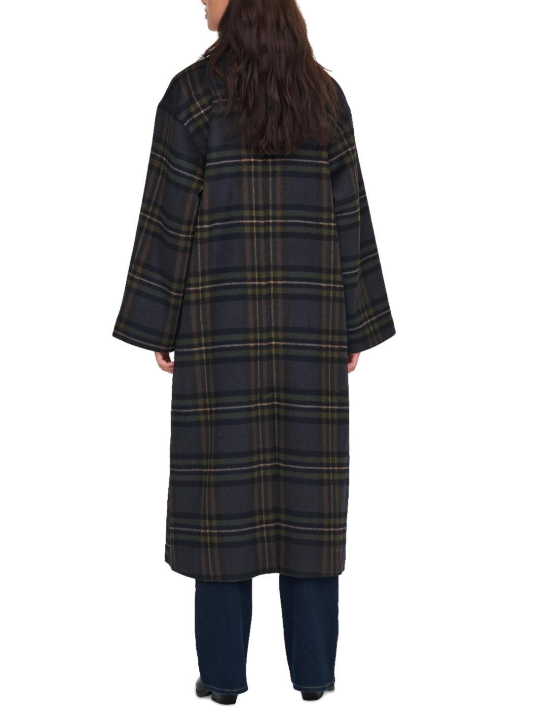 Abrigo Only Bjork a cuadros marino y verde con lana de mujer