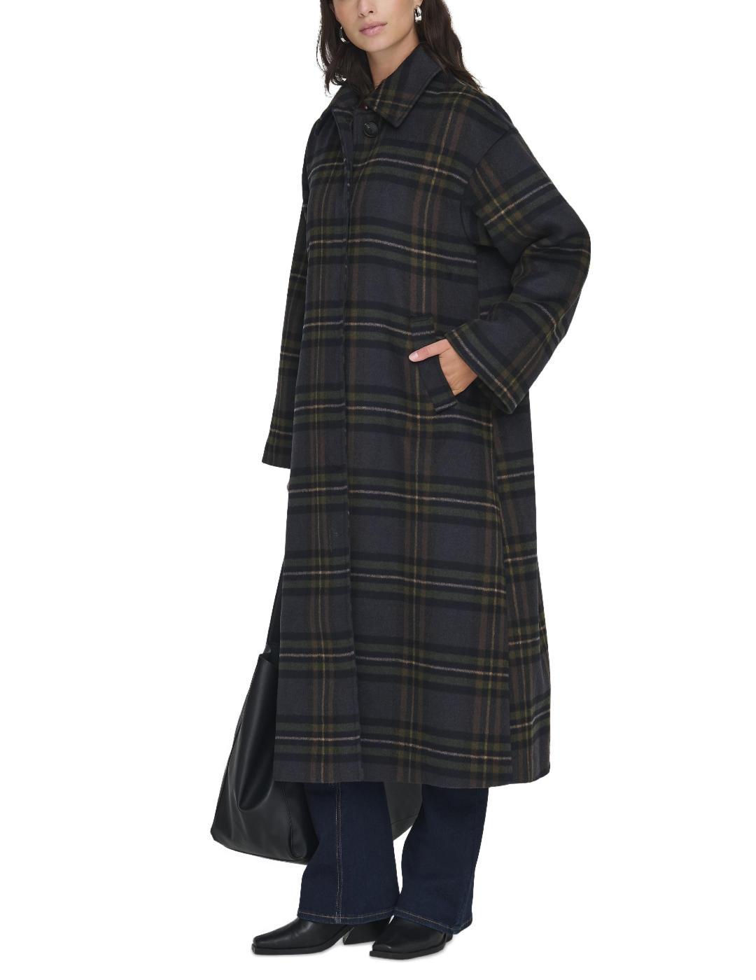 Abrigo Only Bjork a cuadros marino y verde con lana de mujer