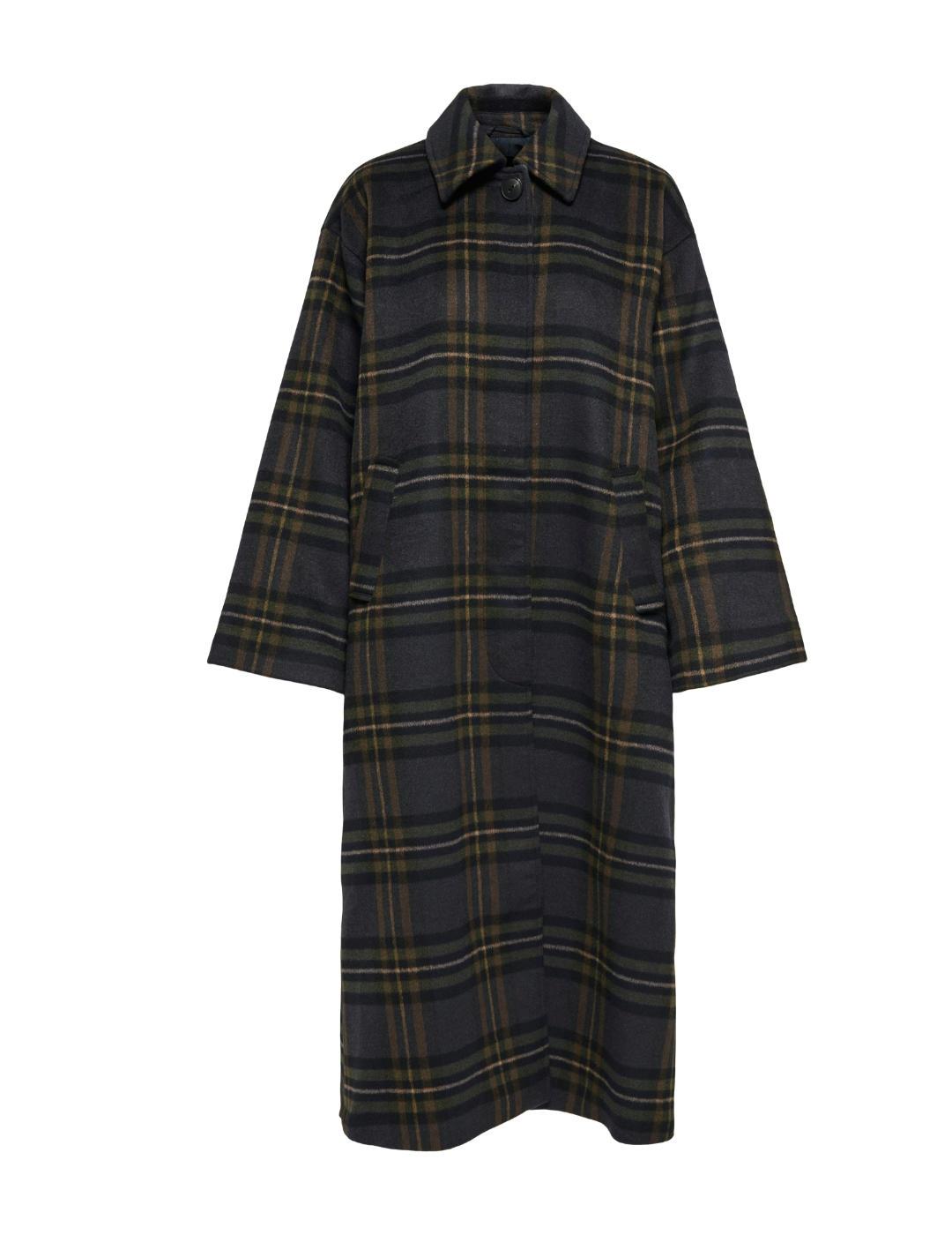 Abrigo Only Bjork a cuadros marino y verde con lana de mujer