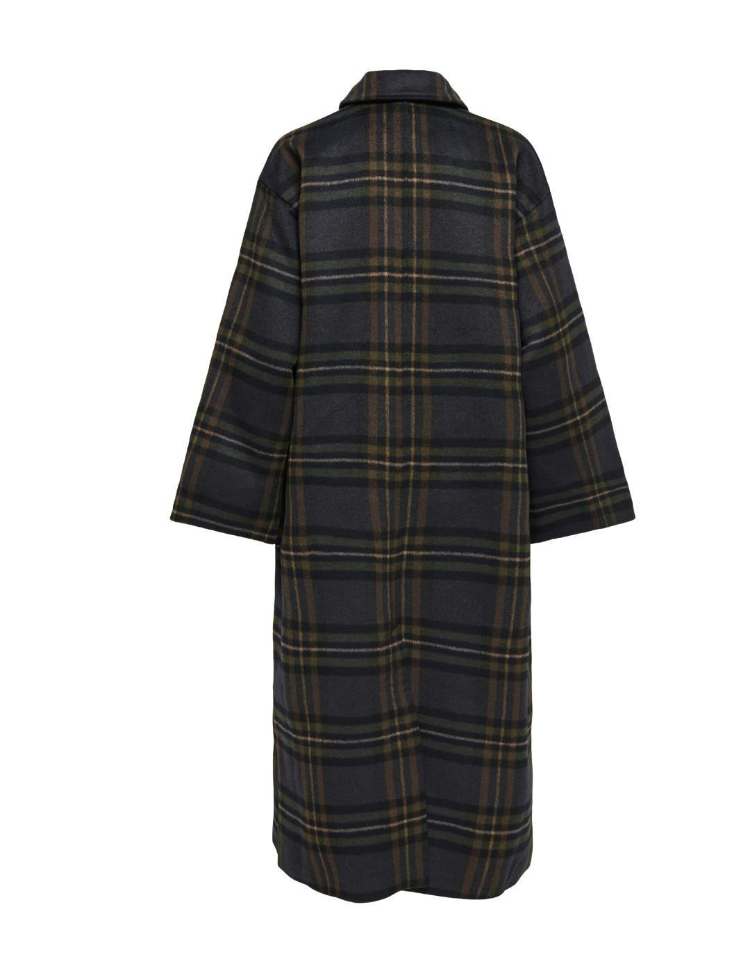 Abrigo Only Bjork a cuadros marino y verde con lana de mujer