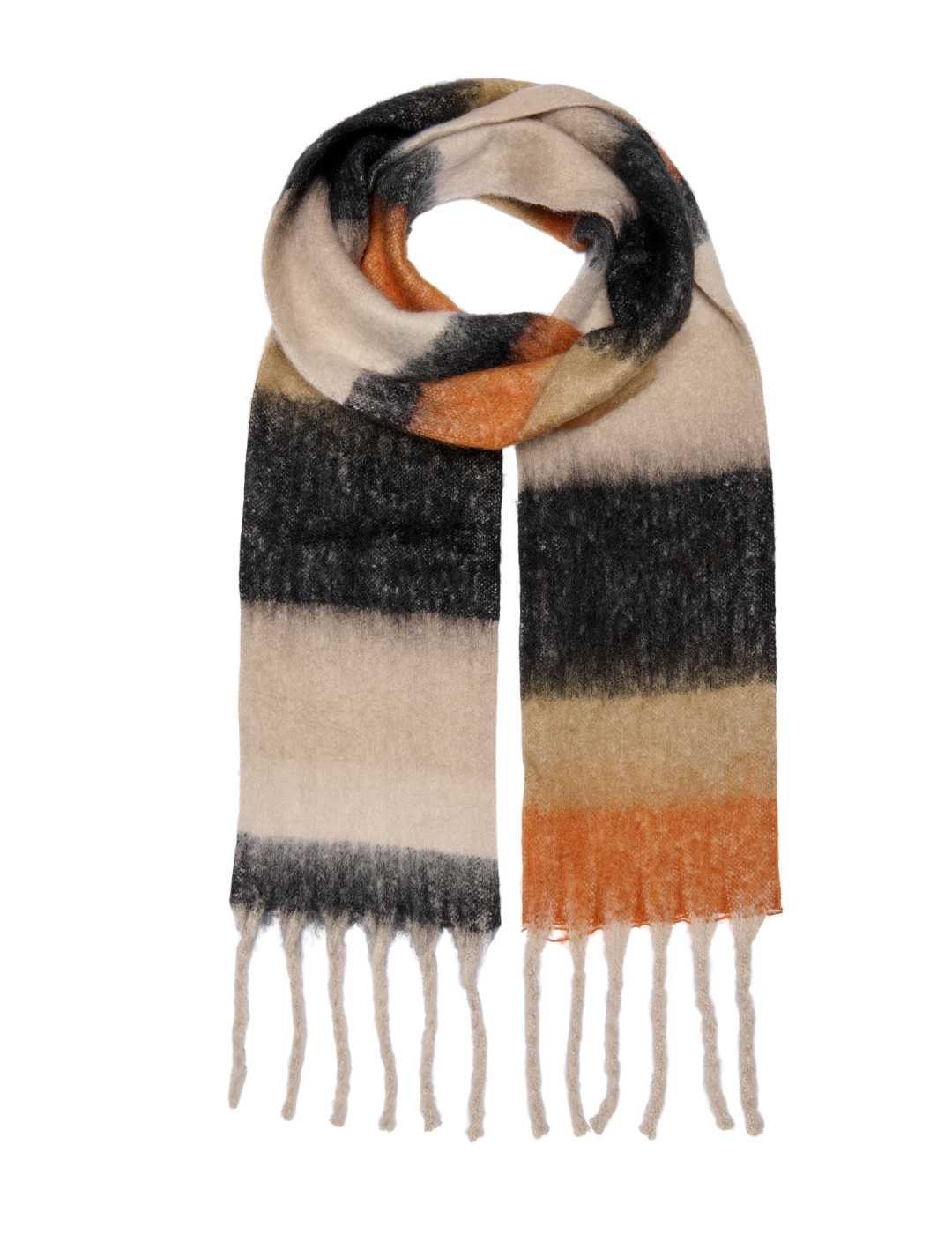 Bufanda Only Sigrid negro beige y naranja punto de mujer