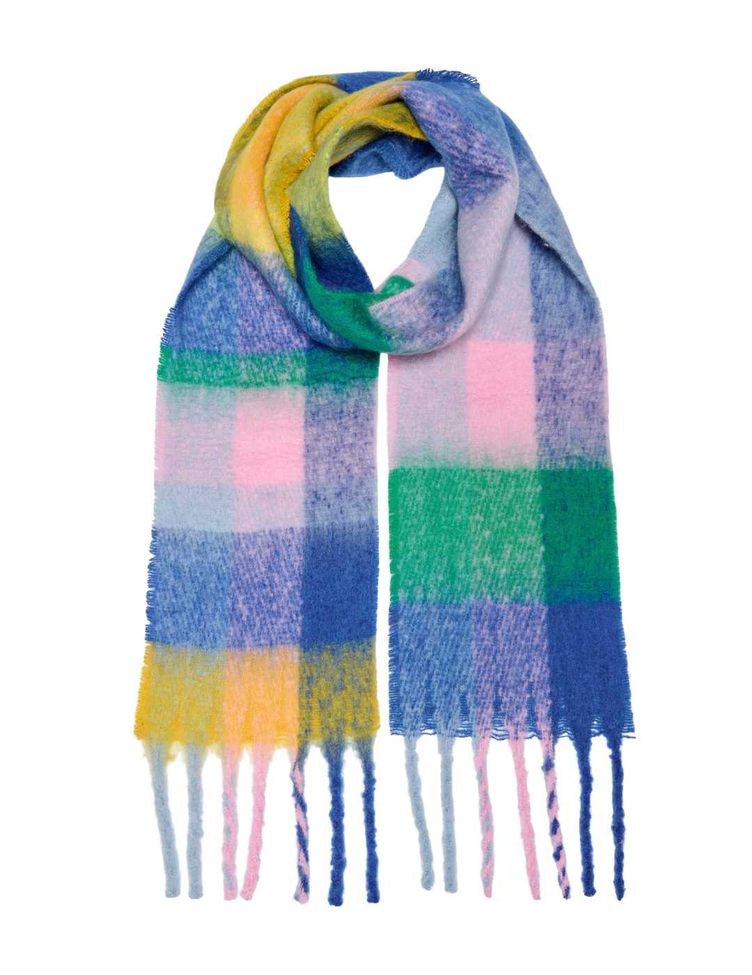 Bufanda Only Sigrid azul verde y rosa punto para mujer