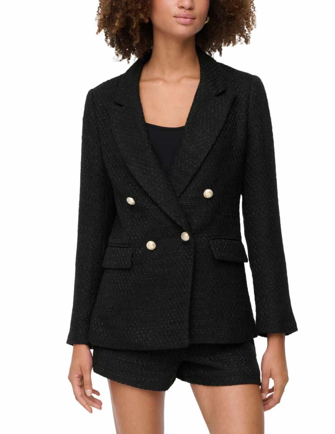 Blazer Only Astrid negra tejido tweed cruzada para mujer