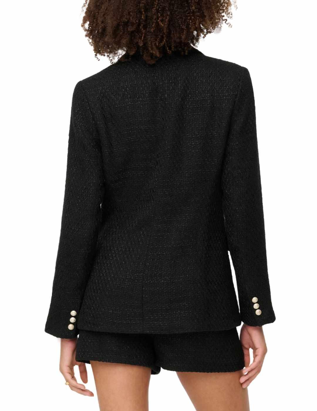 Blazer Only Astrid negra tejido tweed cruzada para mujer