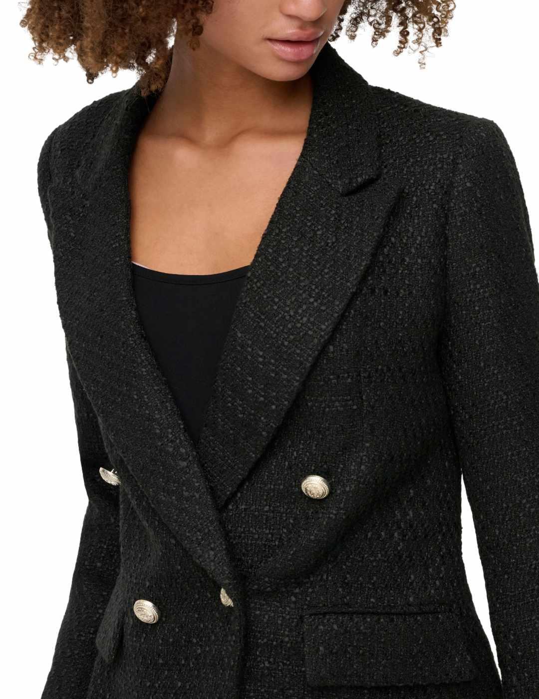 Blazer Only Astrid negra tejido tweed cruzada para mujer