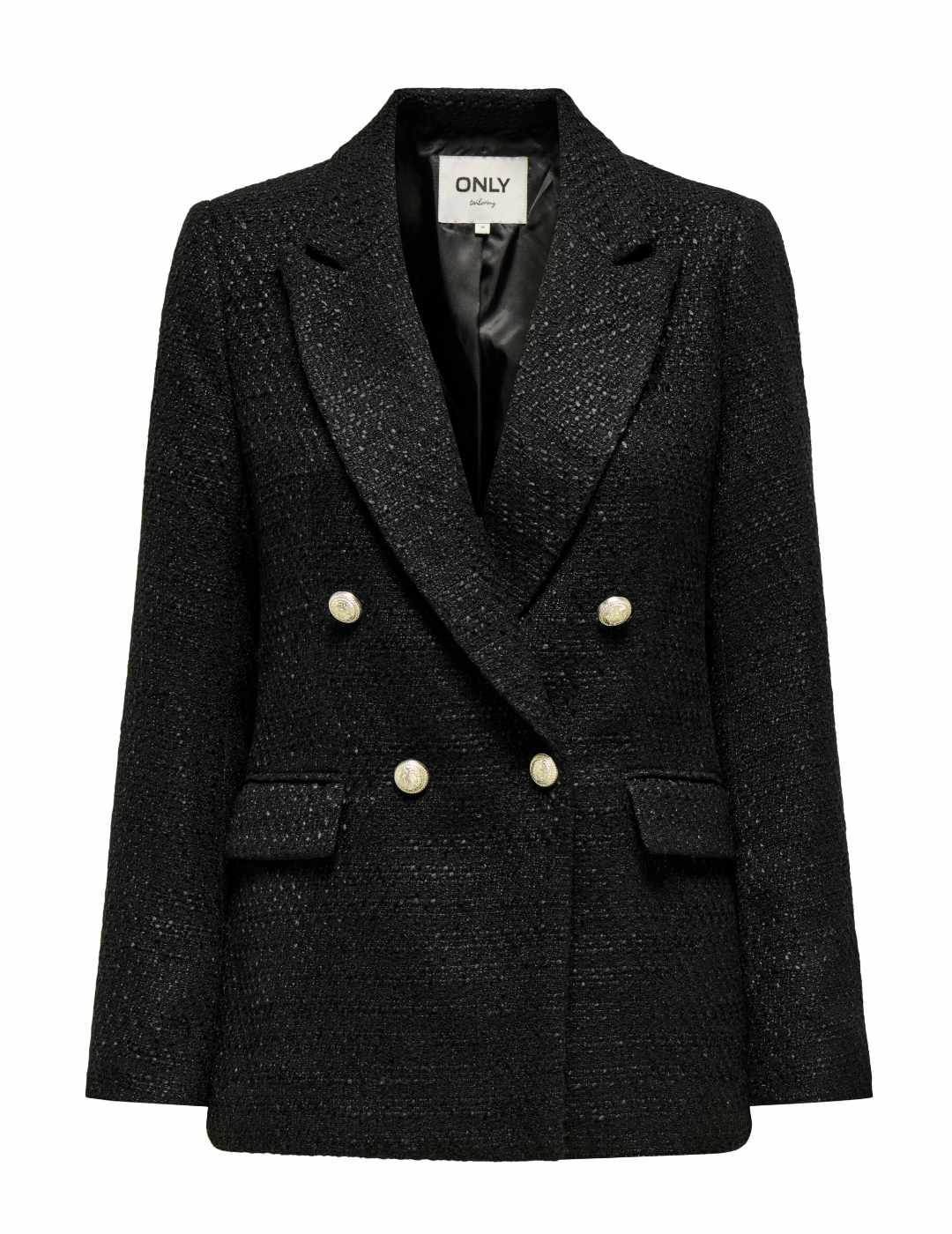 Blazer Only Astrid negra tejido tweed cruzada para mujer