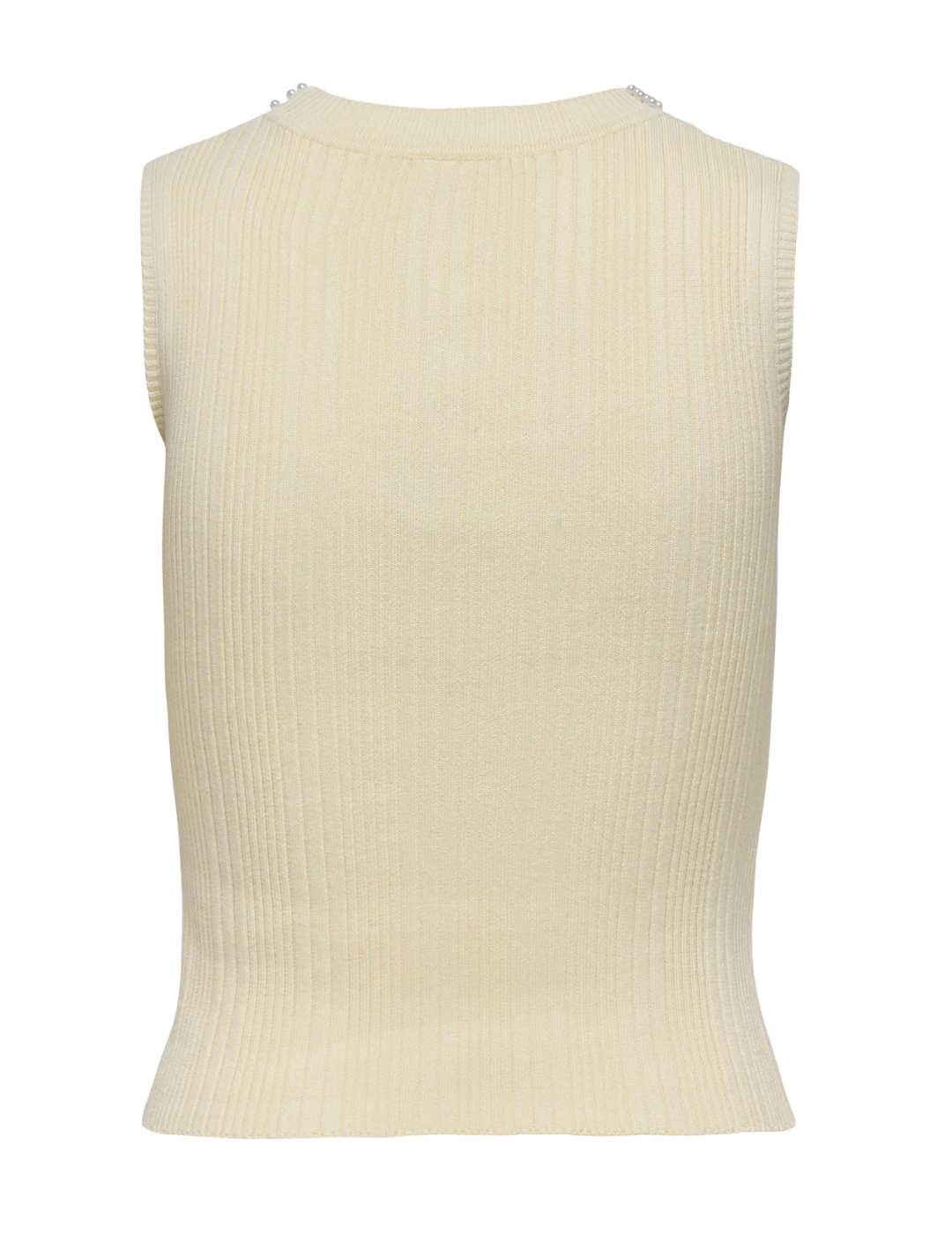 Camiseta Only Meg sisa beige con perlas de mujer