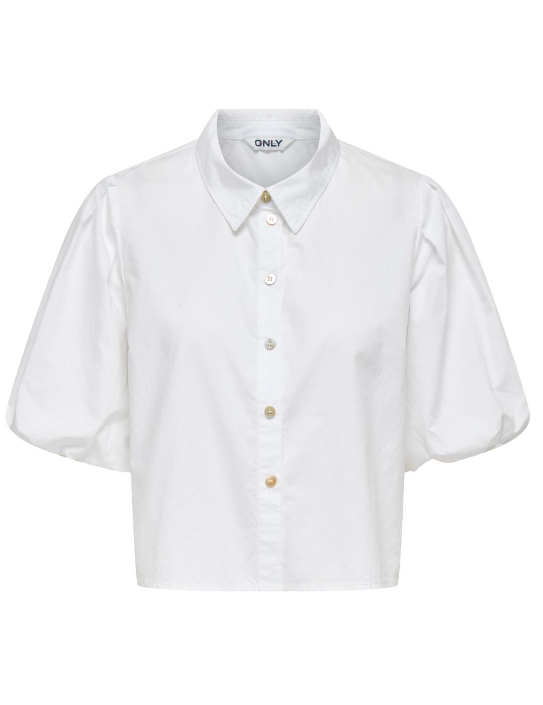 Camisa Only Tiella blanca manga globo cropped para mujer