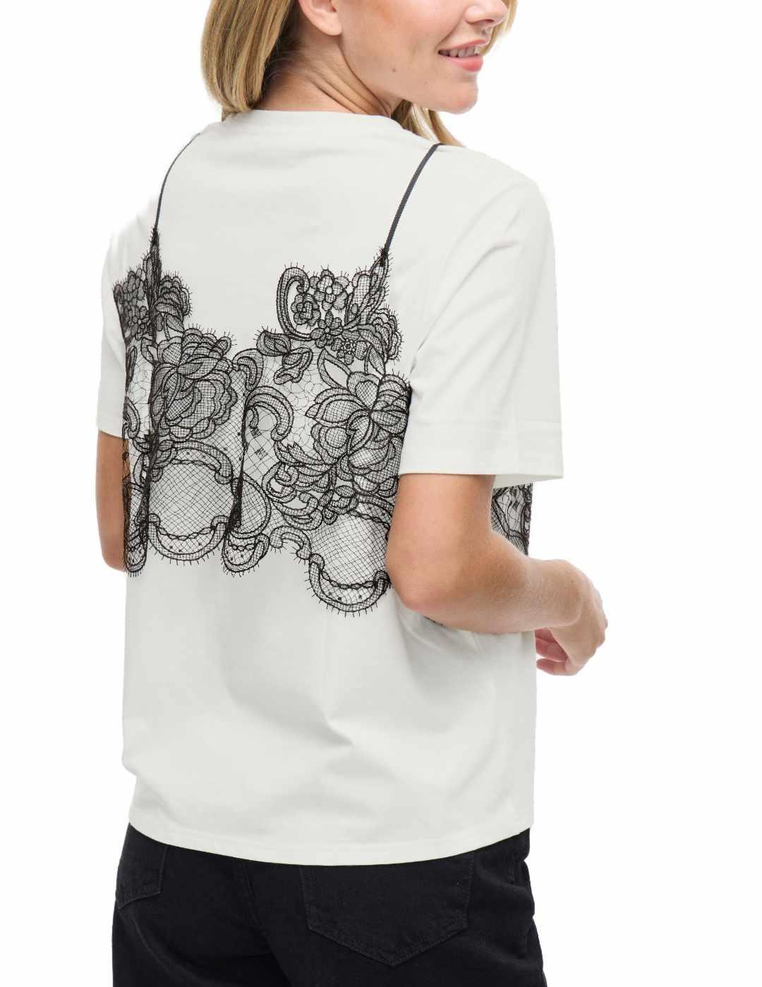Camiseta Vila Rada blanca top encaje manga corta para mujer