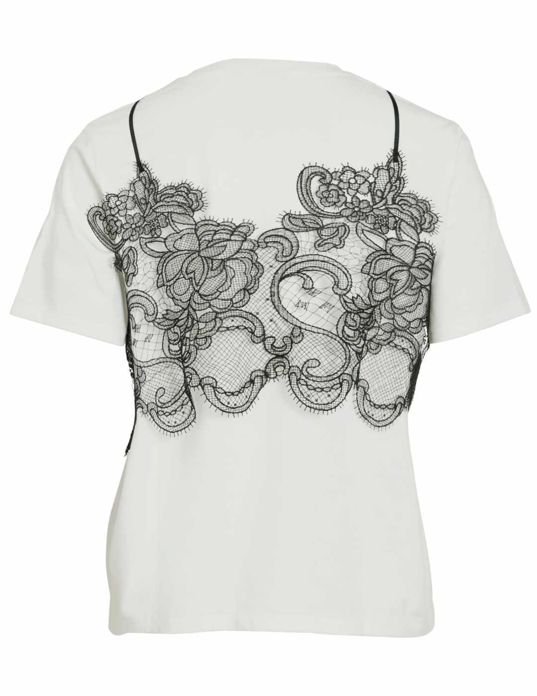 Camiseta Vila Rada blanca top encaje manga corta para mujer