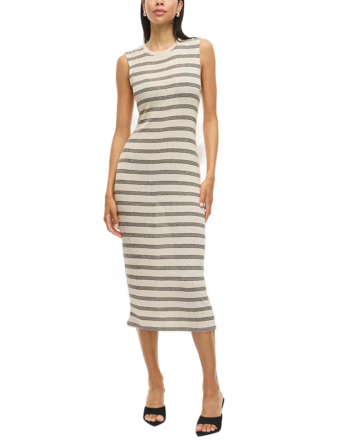Vestido Vila Hermina midi crudo rayas negra punto para mujer