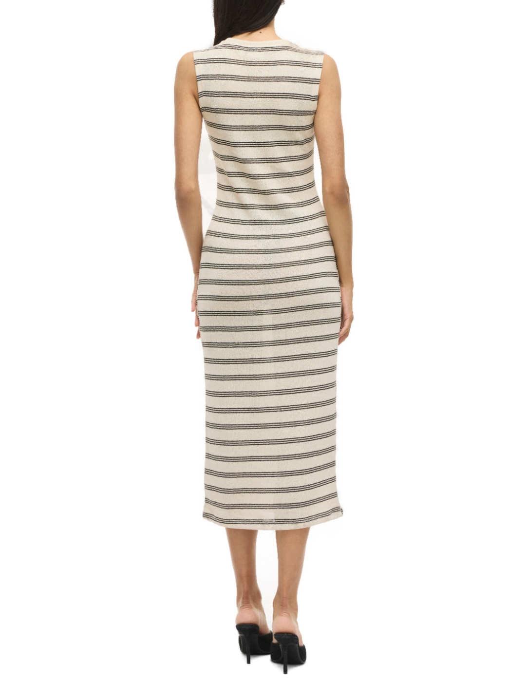 Vestido Vila Hermina midi crudo rayas negra punto para mujer