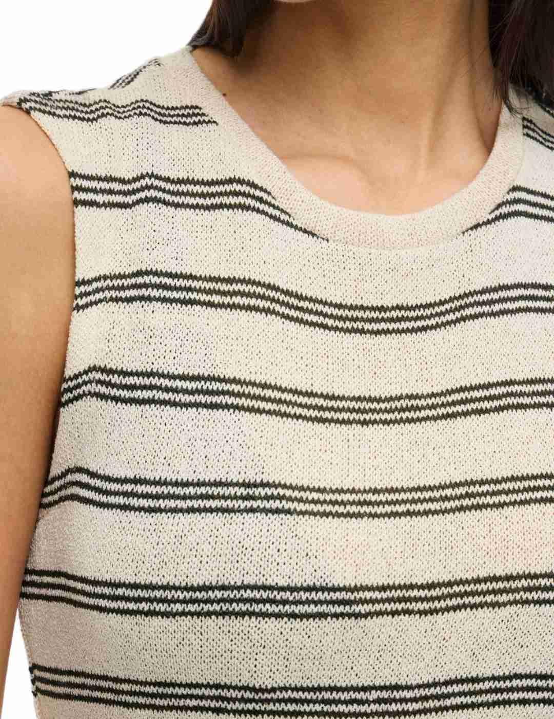 Vestido Vila Hermina midi crudo rayas negra punto para mujer