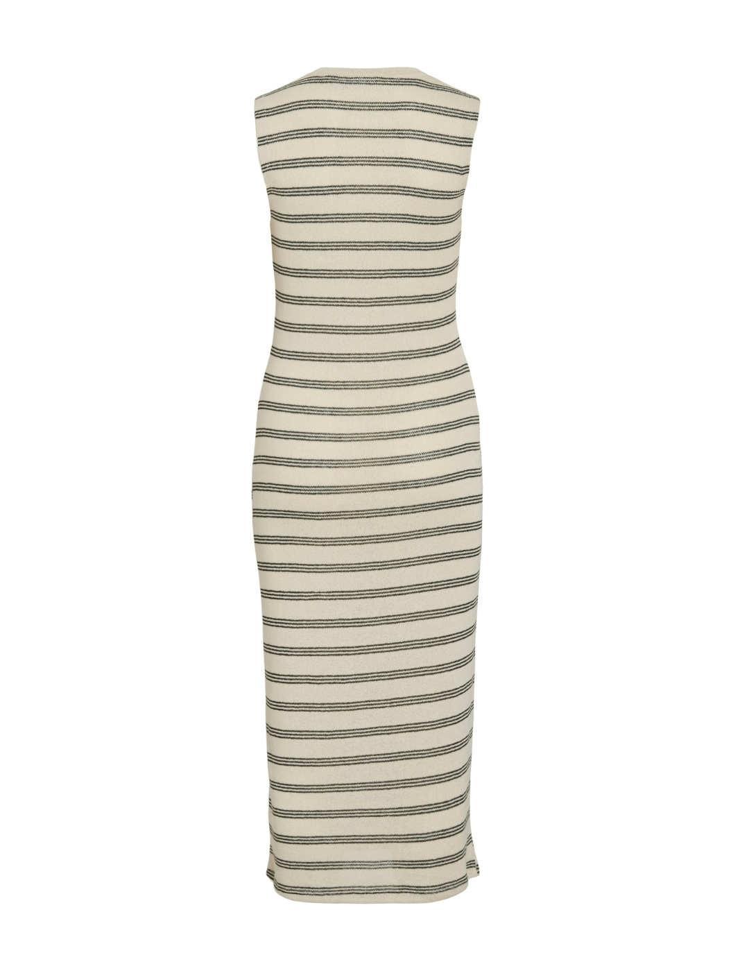 Vestido Vila Hermina midi crudo rayas negra punto para mujer