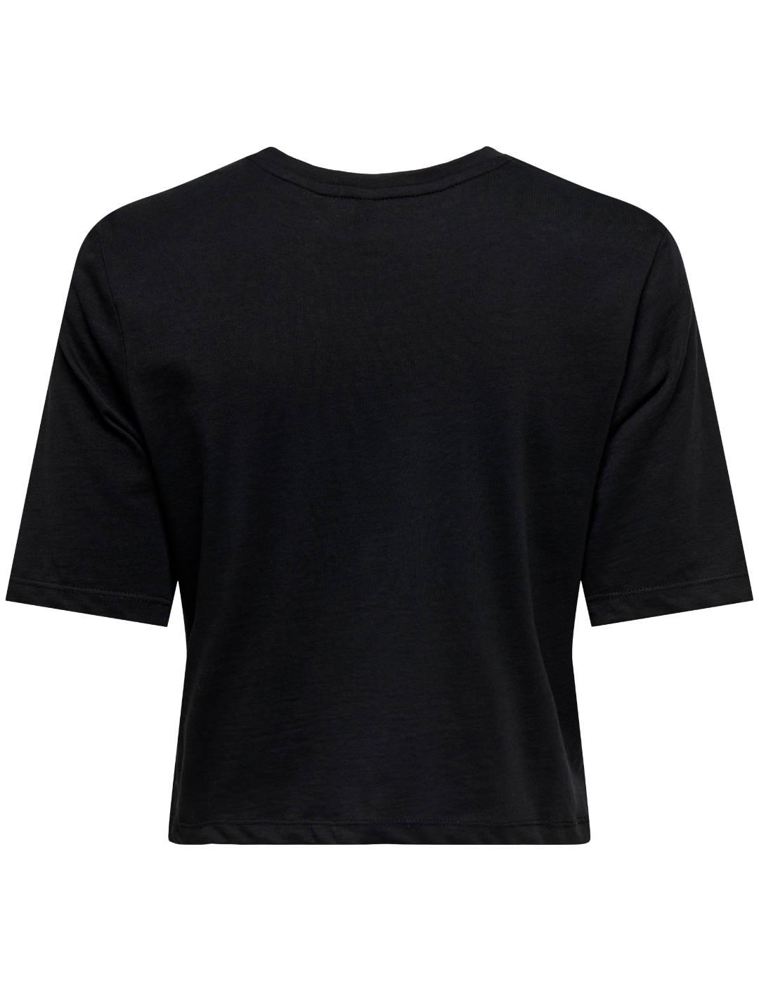 Camiseta Only Joni negra lazos perlas manga corta para mujer