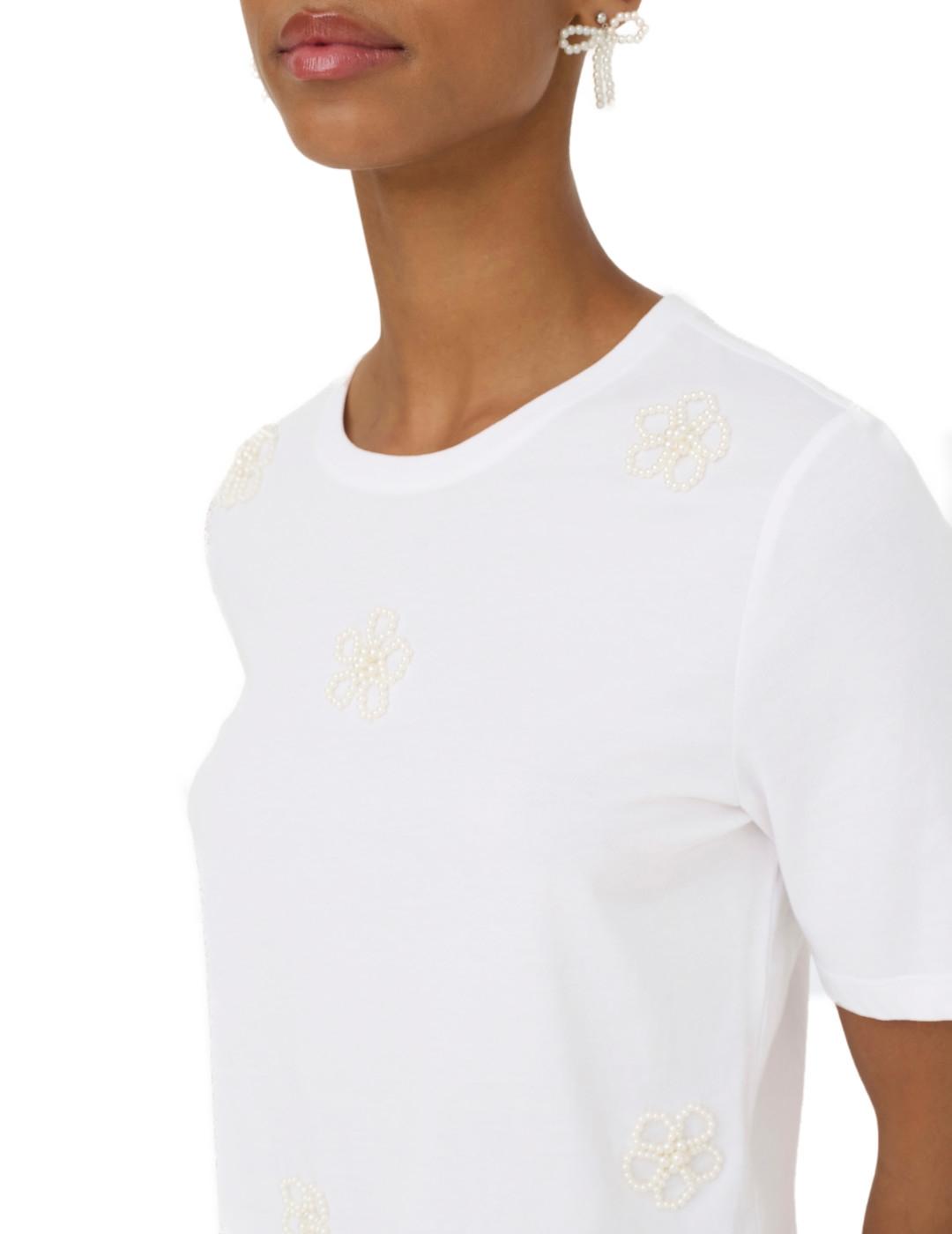 Camiseta Only Joni blanca lazos perlas manga corta de mujer