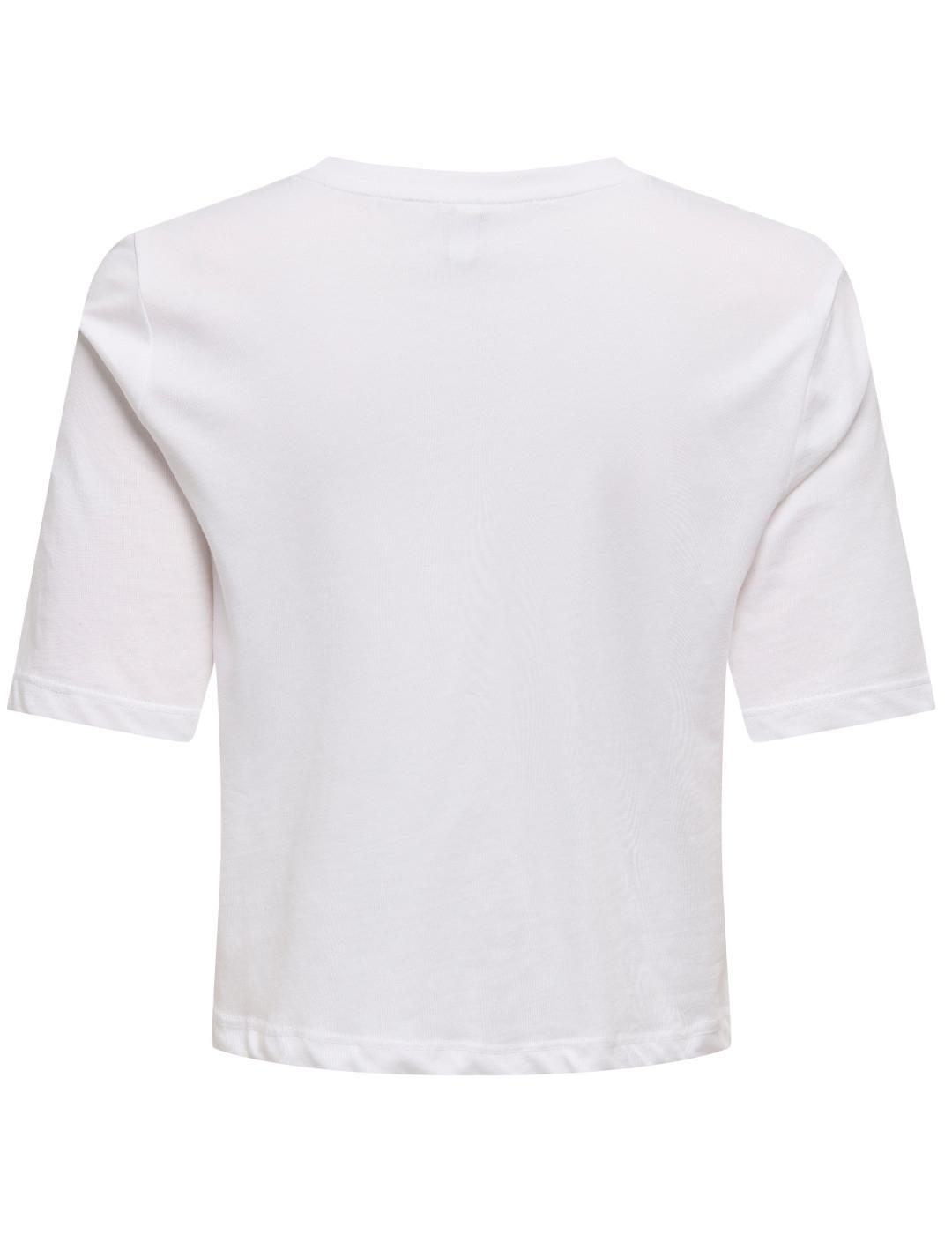 Camiseta Only Joni blanca lazos perlas manga corta de mujer