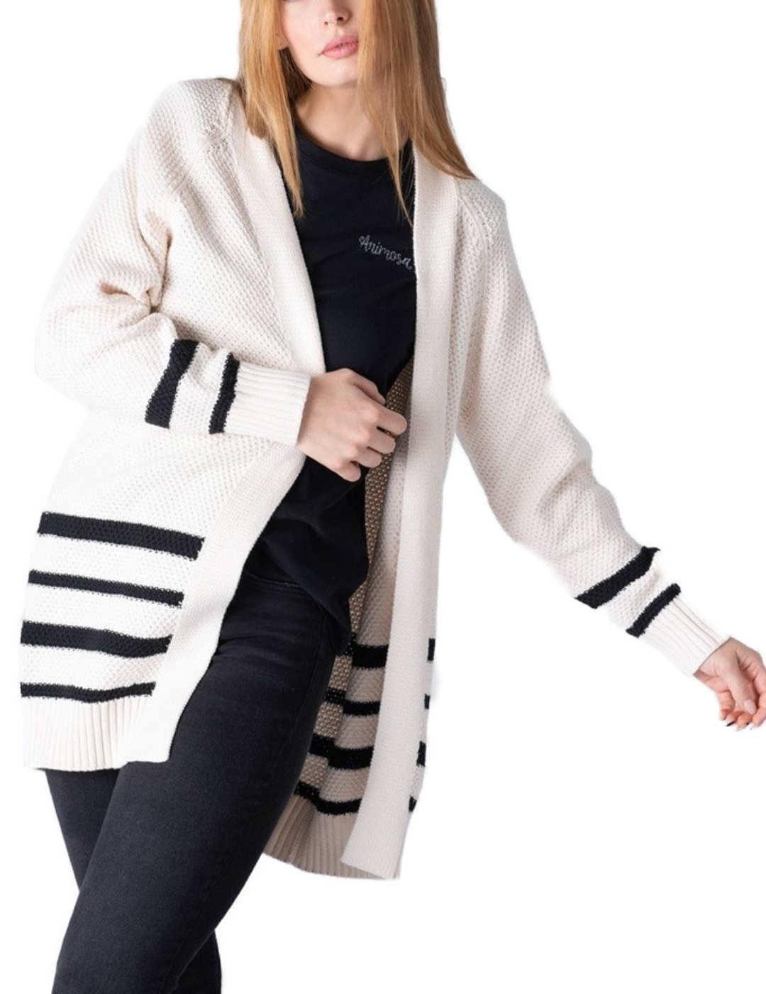 Cárdigan Animosa crudo rayas negras de punto para mujer