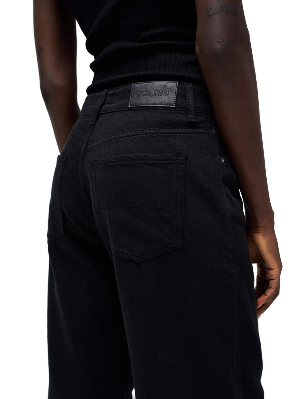 Vaquero Salsa Wide leg negro para mujer-Sg