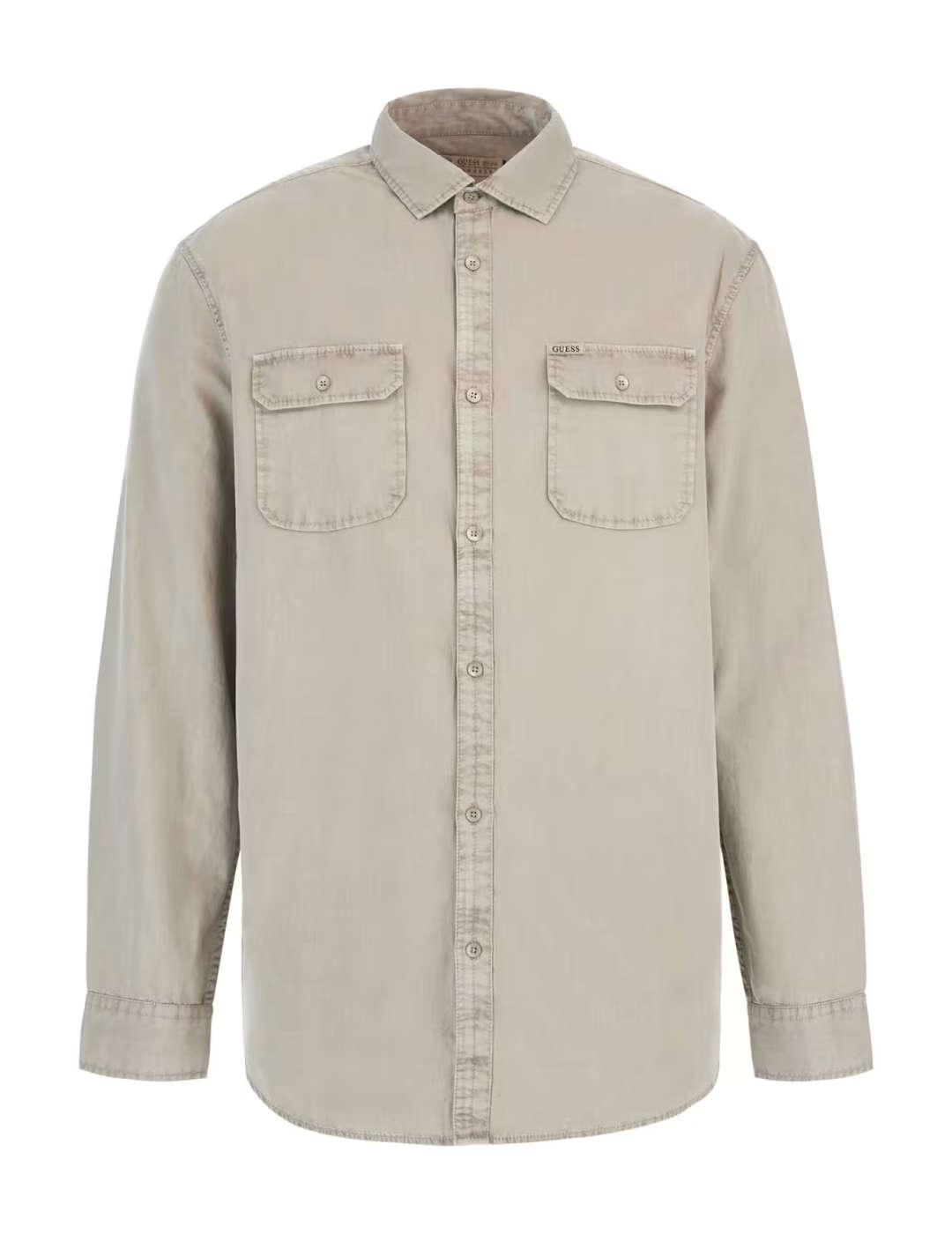 Camisa Guess Collins beige de sarga regular para hombre