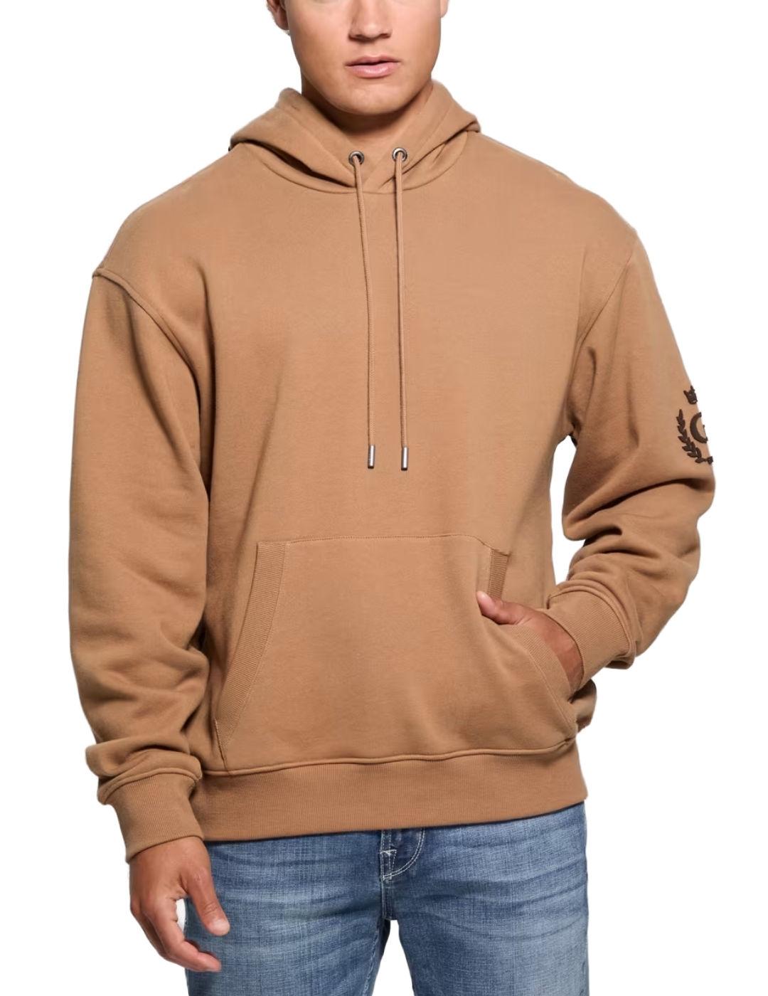 Sudadera Guess Chenille camel con capucha para hombre