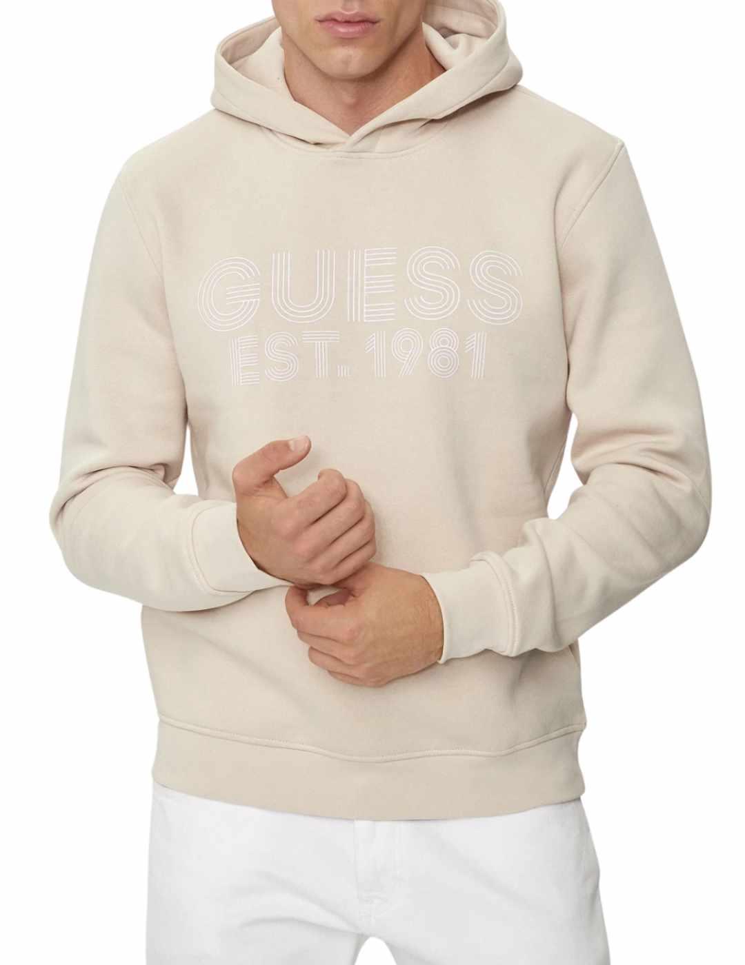 Sudadera Guess Beau beige con capucha para hombre