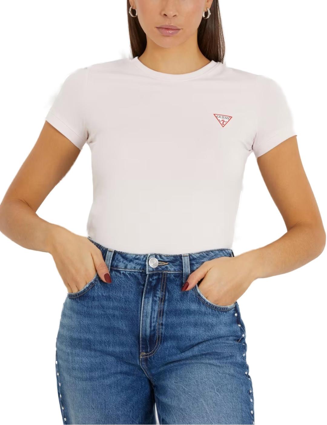 Camiseta Guess Mini Triangle rosa manga corta para mujer