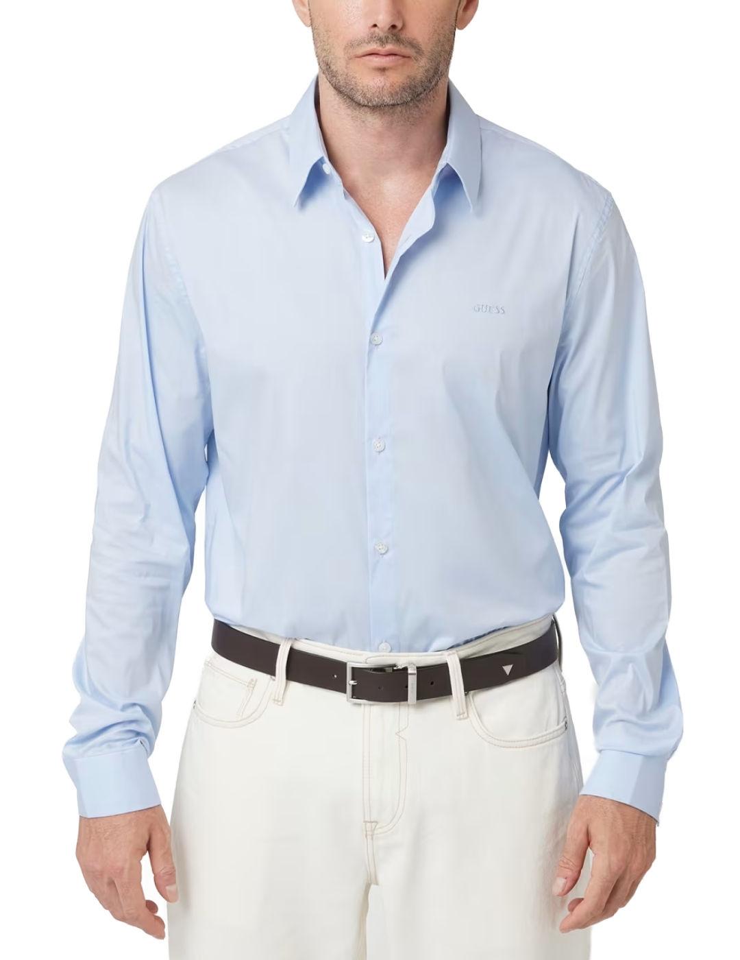 Camisa Guess Sunset celeste regular logo para hombre
