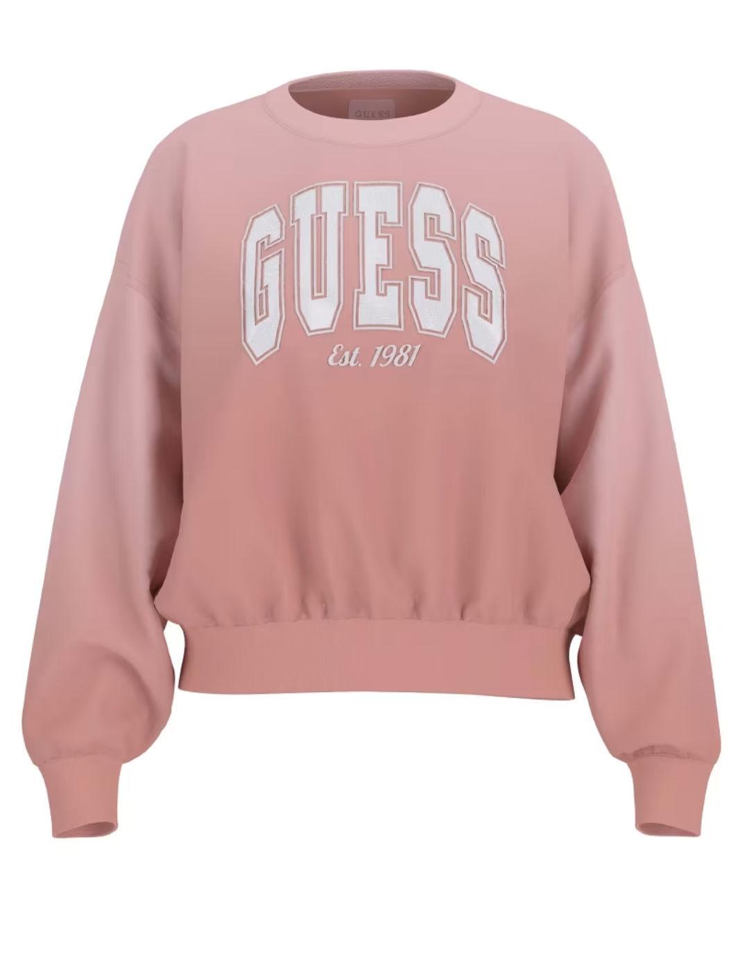 Sudadera Guess College salmón sin capucha para mujer