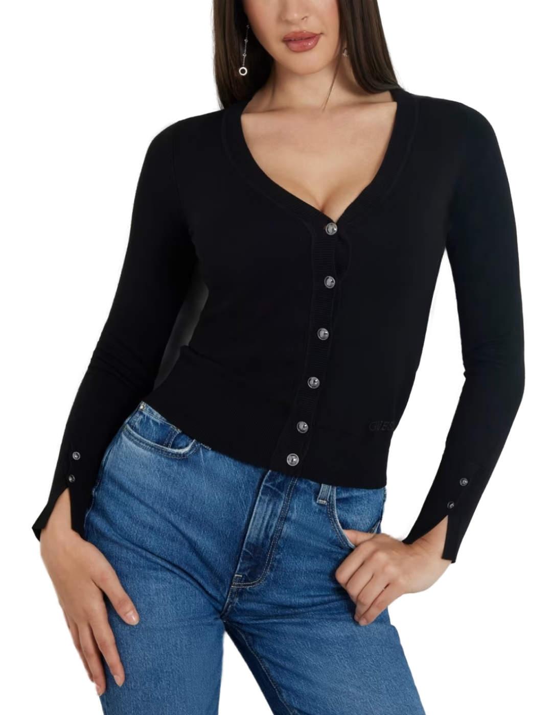 Cárdigan Guess Zena negro con botones para mujer