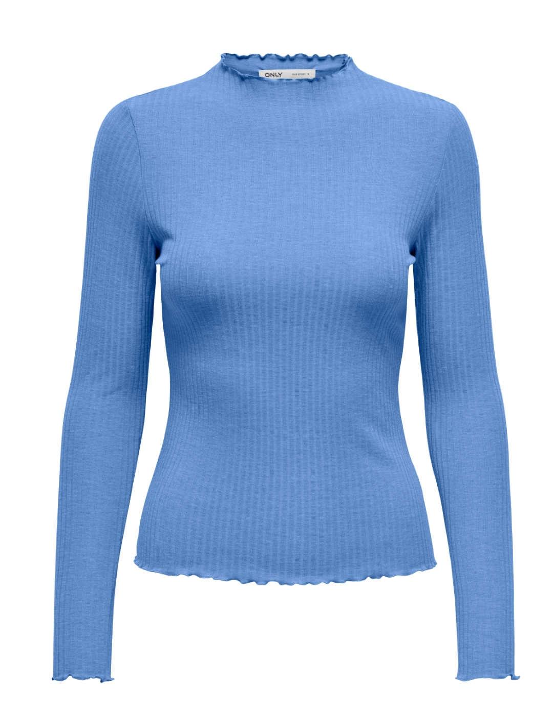 Jersey Only Emma celeste acanalado cuello perkins para mujer
