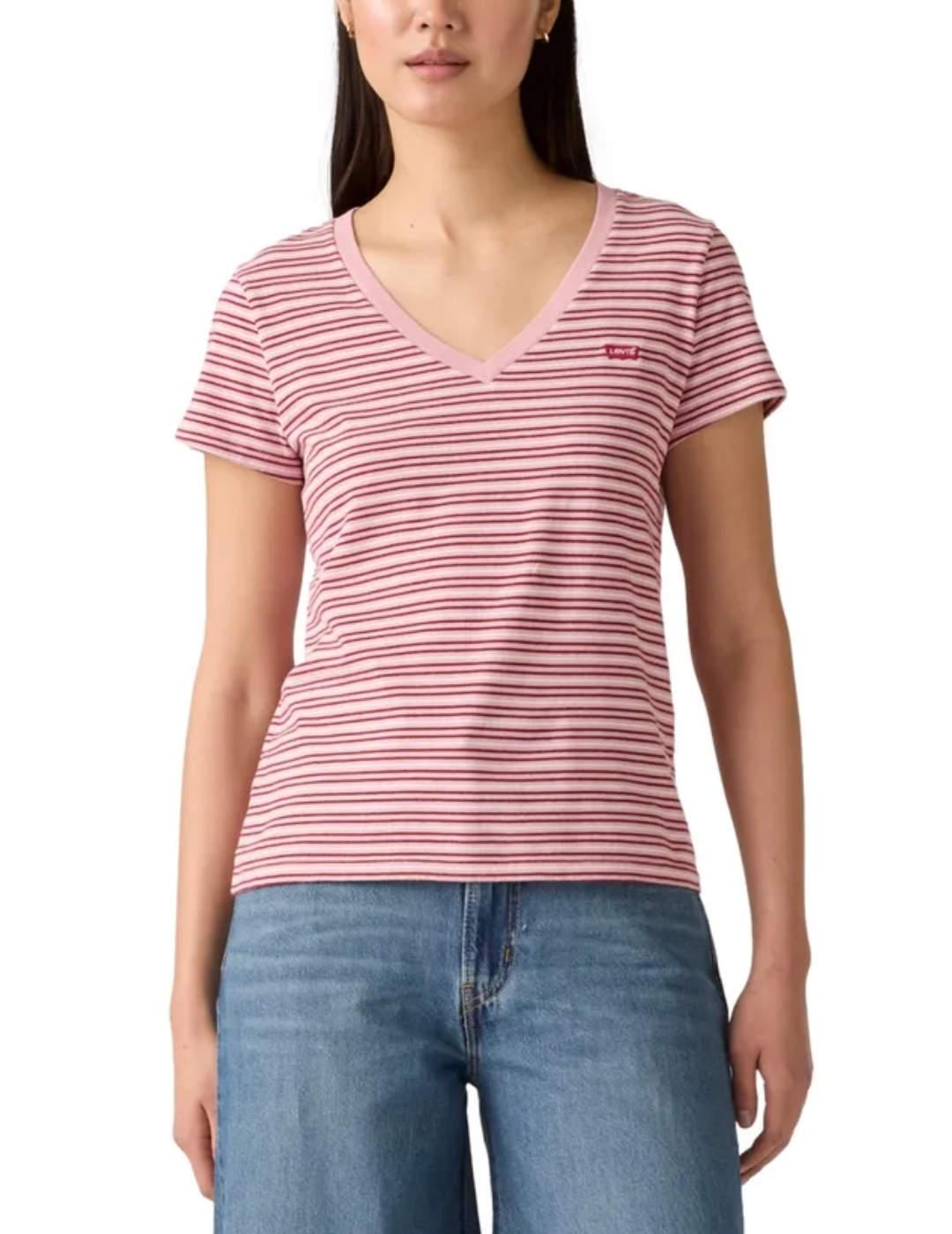 Camiseta Levi's® Red Tab™  pico rayas rosas y rojas de mujer