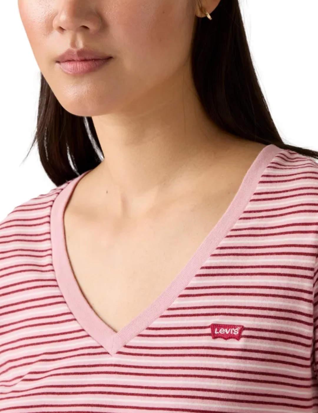Camiseta Levi's® Red Tab™  pico rayas rosas y rojas de mujer