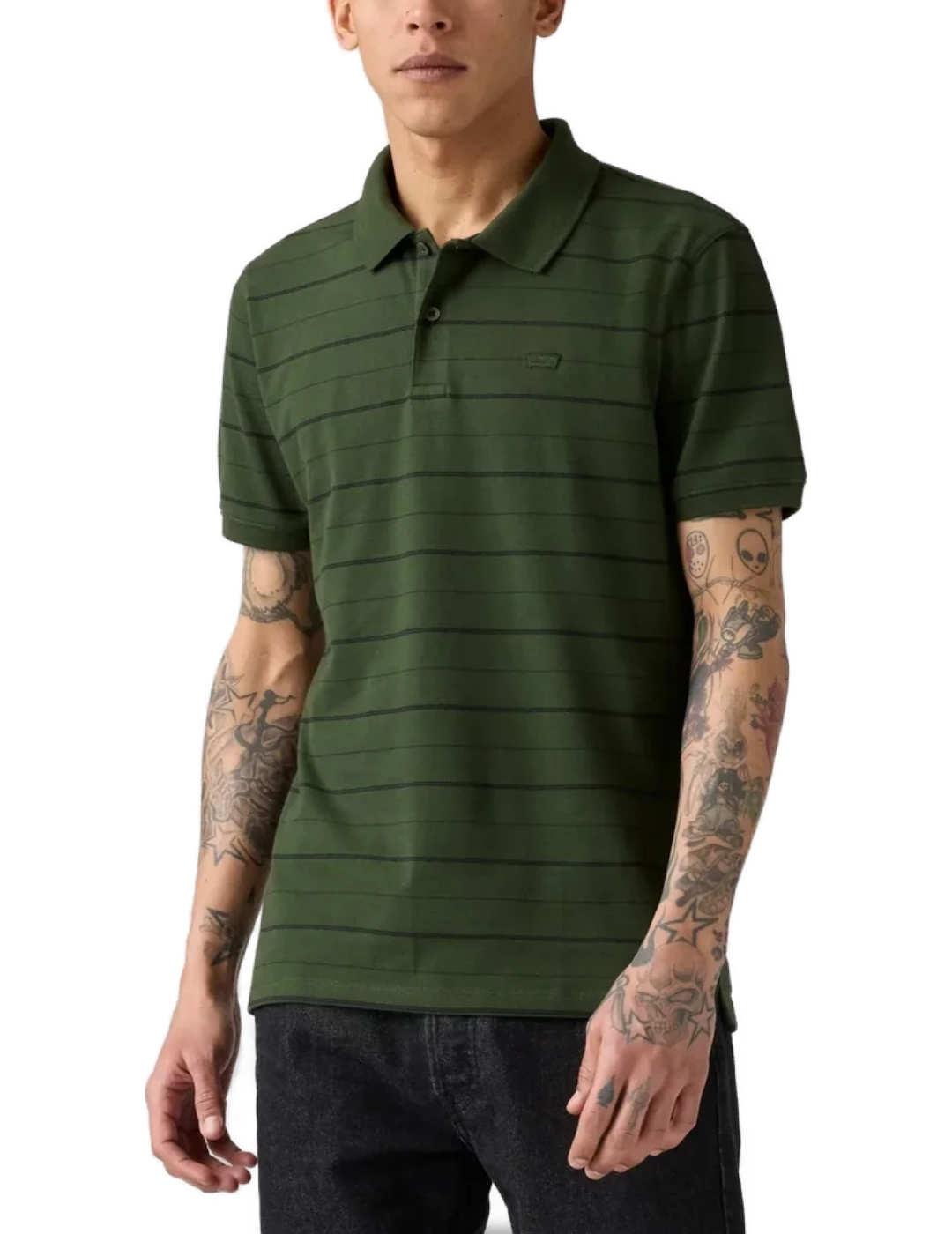 Polo Levi's® Red Tab™ verde a rayas grises para hombre