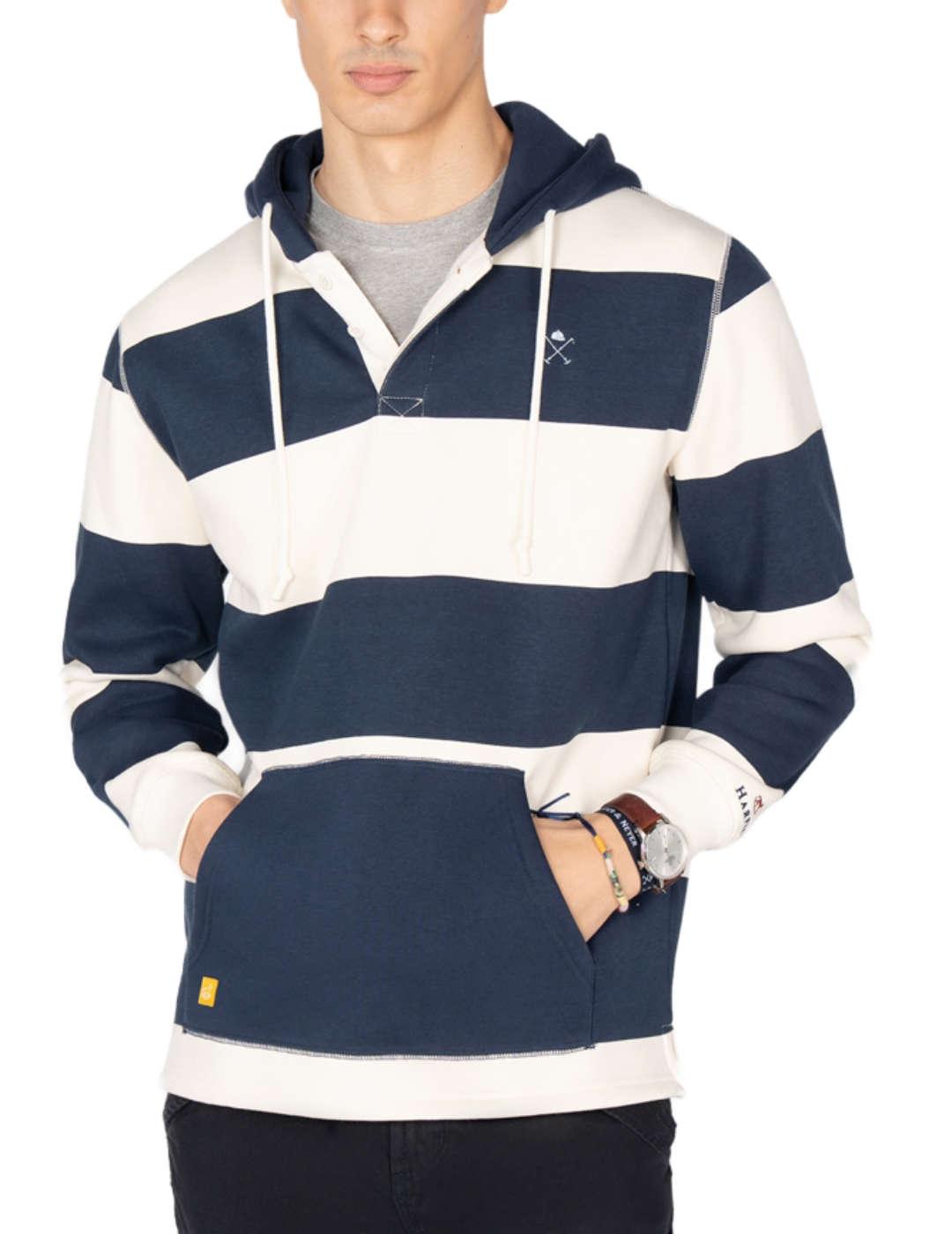 Sudadera Harper&Neyer Groovy azul y blanca rayas de hombre