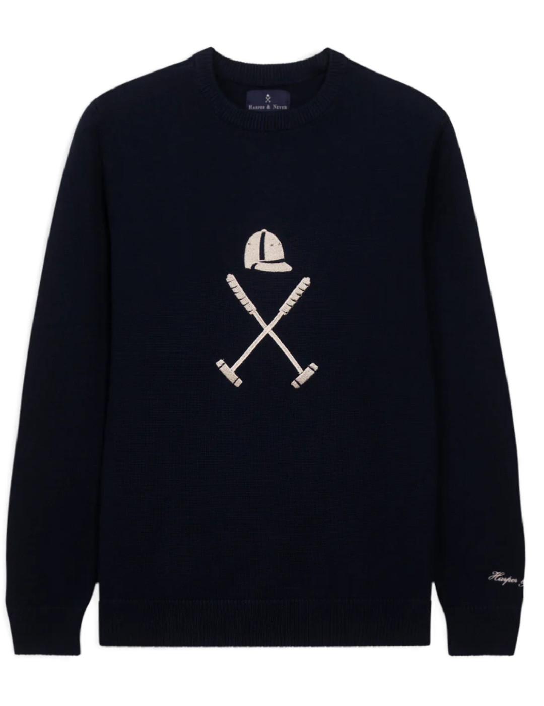 Jersey Harper & Neyer Vermont azul logo beige para hombre